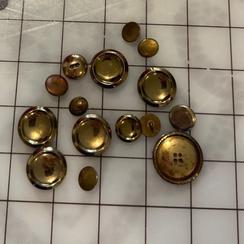 Vintage Mixed‎ Brass Gold Tone Buttons Lot Domed Blazer Flat Craft Sewing 15pc